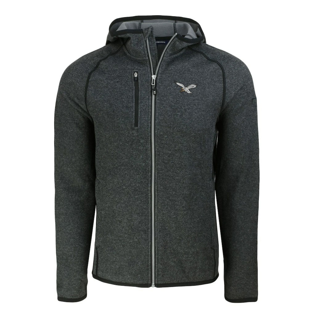 Philadelphia Eagles Cutter & Buck Throwback Mainsail Sweater-Knit Full-Zip Hoodie Heather Charcoal - NFL