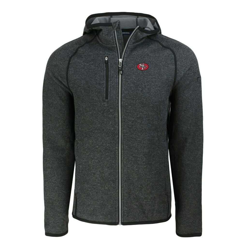 San Francisco 49ers Cutter & Buck Throwback Mainsail Sweater-Knit Full-Zip Hoodie Heather Charcoal - NFL