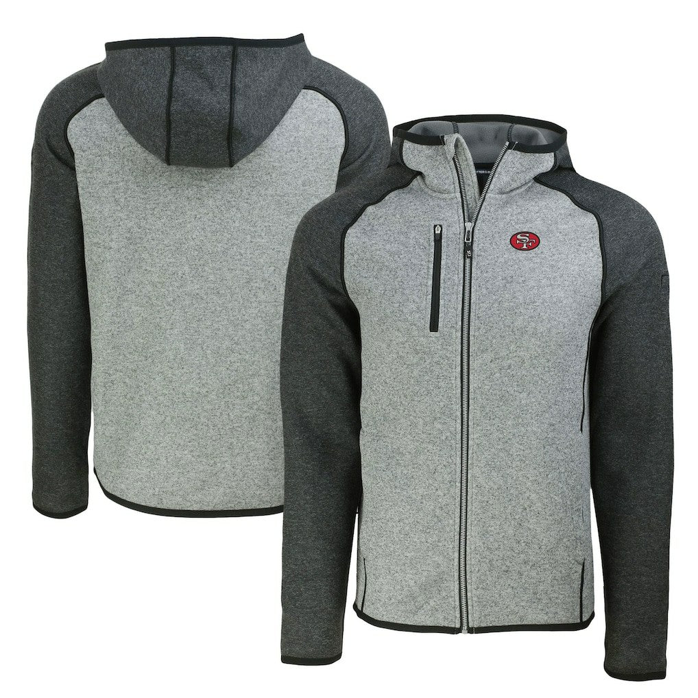 San Francisco 49ers Cutter & Buck Throwback Mainsail Sweater-Knit Full-Zip Hoodie Heather Gray/Heather Charcoal - NFL