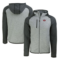 San Francisco 49ers Cutter & Buck Throwback Mainsail Sweater-Knit Full-Zip Hoodie Heather Gray/Heather Charcoal - NFL