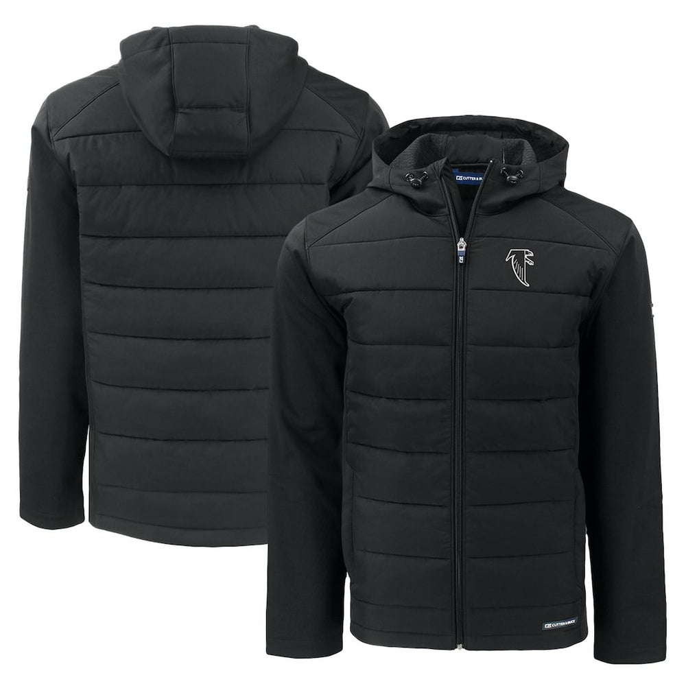 Atlanta Falcons Cutter & Buck Throwback Evoke Hybrid Eco Softshell Recycled Full-Zip Hoodie Jacket Black - NFL