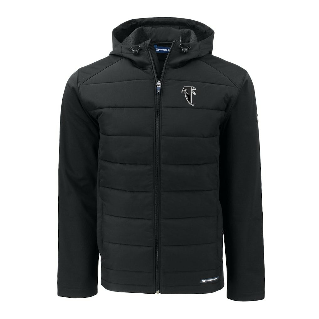 Atlanta Falcons Cutter & Buck Throwback Evoke Hybrid Eco Softshell Recycled Full-Zip Hoodie Jacket Black - NFL