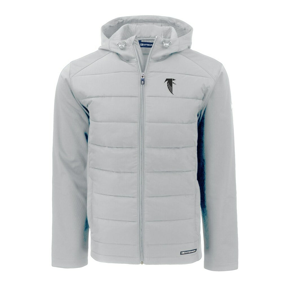 Atlanta Falcons Cutter & Buck Throwback Evoke Hybrid Eco Softshell Recycled Full-Zip Hoodie Jacket Gray - NFL
