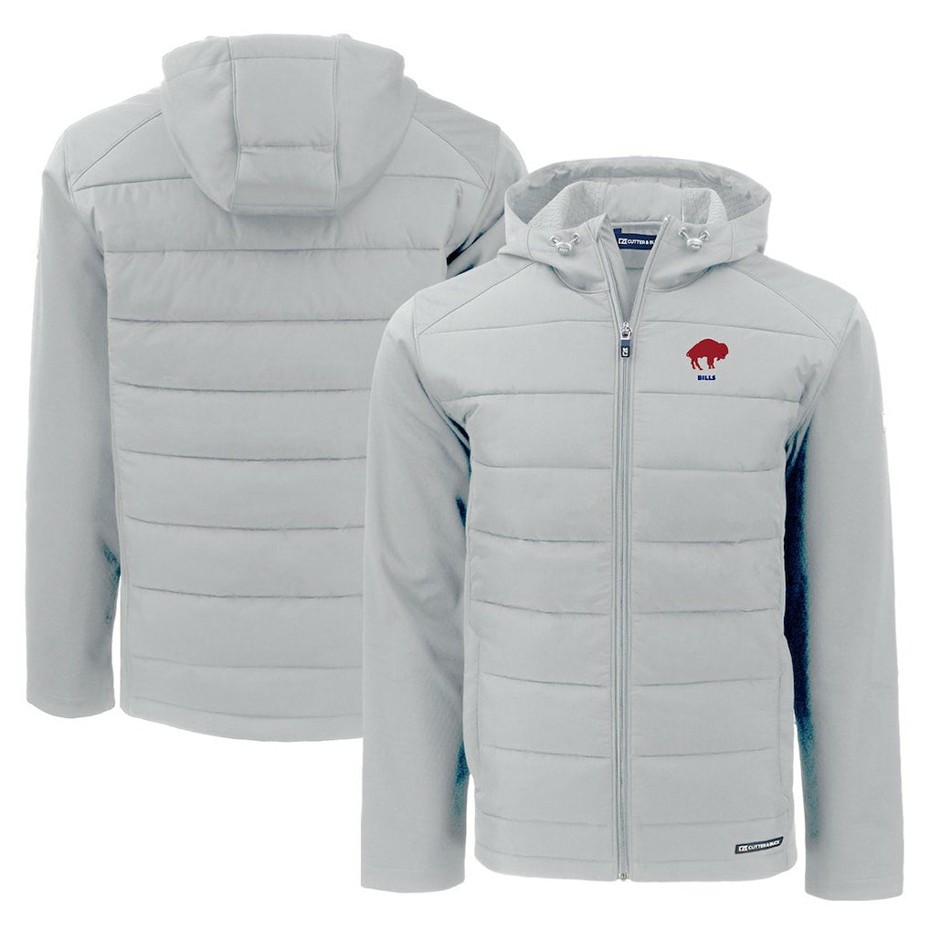 Buffalo Bills Cutter & Buck Throwback Evoke Hybrid Eco Softshell Recycled Full-Zip Hoodie Jacket Gray - NFL