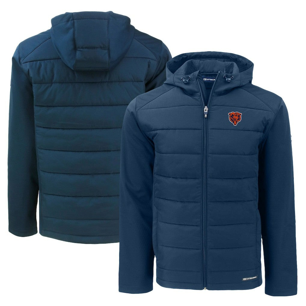 Chicago Bears Cutter & Buck Throwback Evoke Hybrid Eco Softshell Recycled Full-Zip Hoodie Jacket Navy - NFL