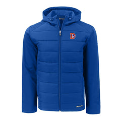 Denver Broncos Cutter & Buck Throwback Evoke Hybrid Eco Softshell Recycled Full-Zip Hoodie Jacket Royal - NFL