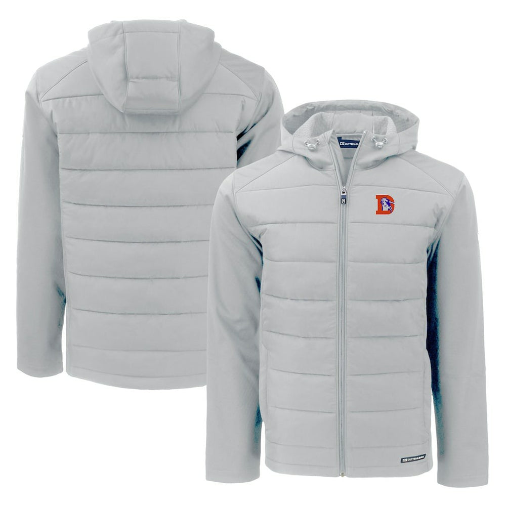 Denver Broncos Cutter & Buck Throwback Evoke Hybrid Eco Softshell Recycled Full-Zip Hoodie Jacket Gray - NFL