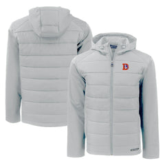 Denver Broncos Cutter & Buck Throwback Evoke Hybrid Eco Softshell Recycled Full-Zip Hoodie Jacket Gray - NFL
