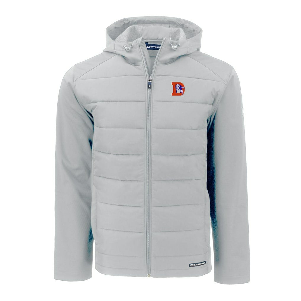 Denver Broncos Cutter & Buck Throwback Evoke Hybrid Eco Softshell Recycled Full-Zip Hoodie Jacket Gray - NFL