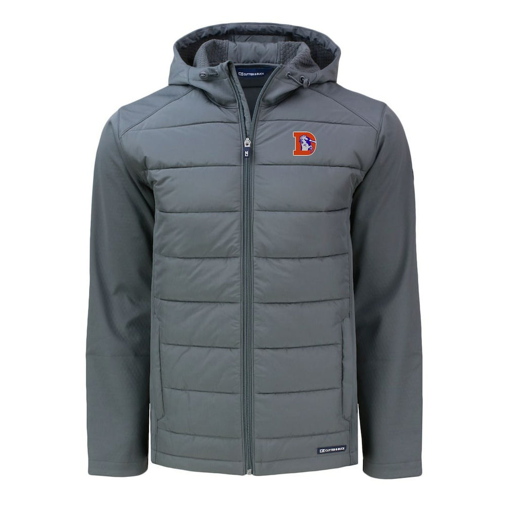 Denver Broncos Cutter & Buck Throwback Evoke Hybrid Eco Softshell Recycled Full-Zip Hoodie Jacket Gray - NFL