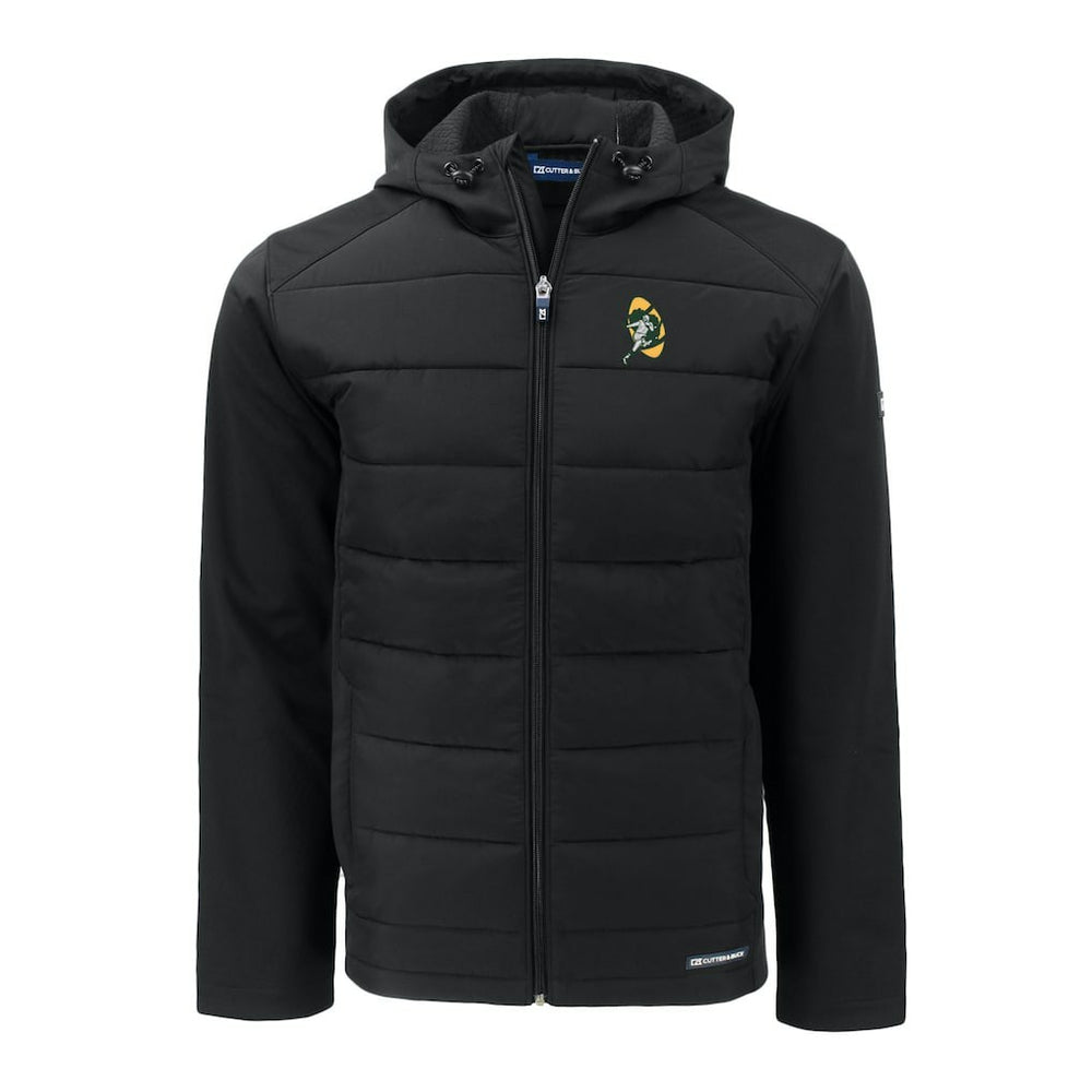 Green Bay Packers Cutter & Buck Throwback Evoke Hybrid Eco Softshell Recycled Full-Zip Hoodie Jacket Black - NFL