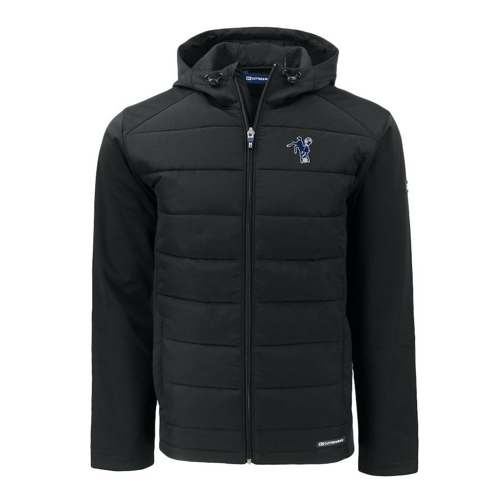 Indianapolis Colts Cutter & Buck Throwback Evoke Hybrid Eco Softshell Recycled Full-Zip Hoodie Jacket Black - NFL