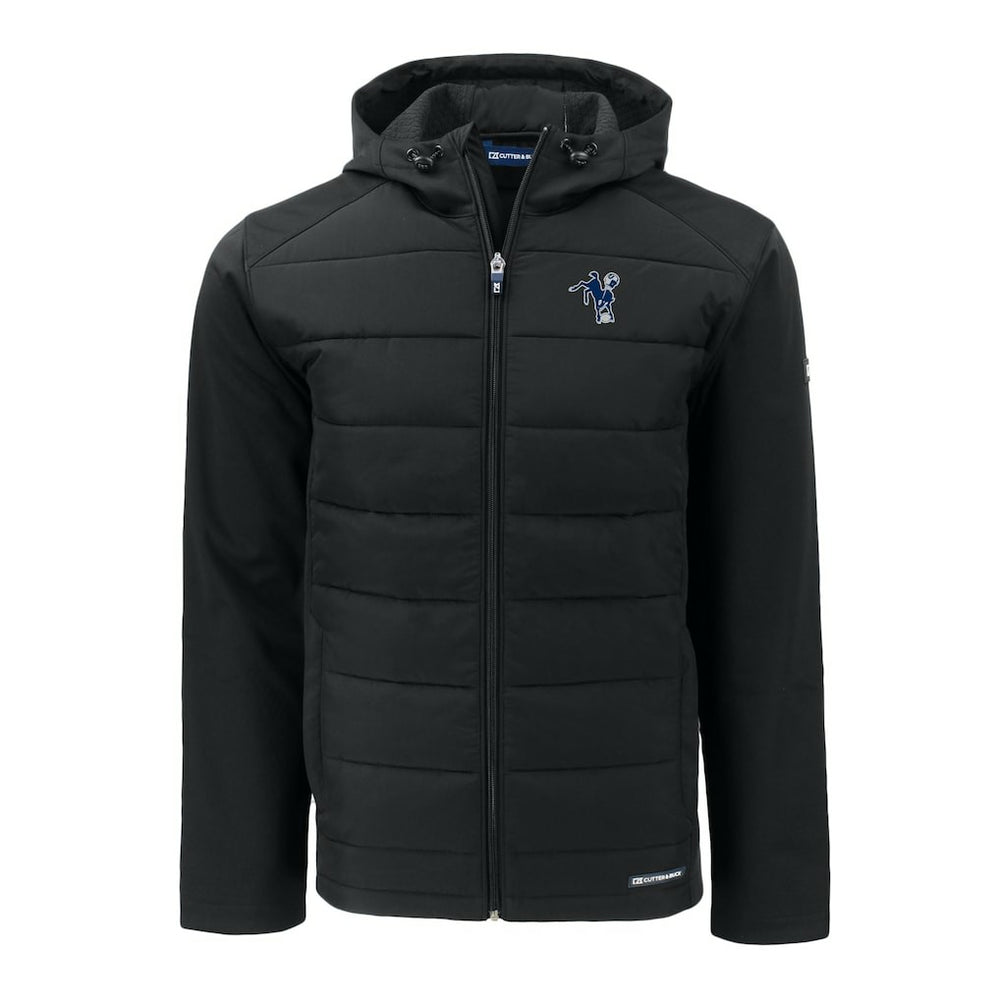 Indianapolis Colts Cutter & Buck Throwback Evoke Hybrid Eco Softshell Recycled Full-Zip Hoodie Jacket Black - NFL