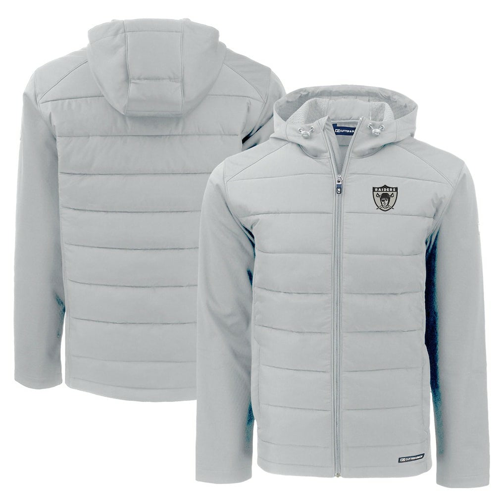 Las Vegas Raiders Cutter & Buck Throwback Evoke Hybrid Eco Softshell Recycled Full-Zip Hoodie Jacket Gray - NFL