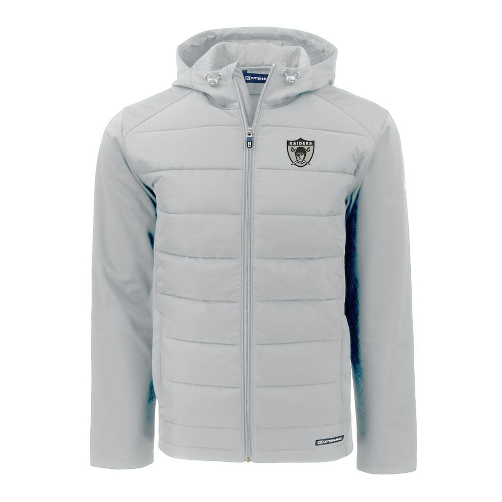 Las Vegas Raiders Cutter & Buck Throwback Evoke Hybrid Eco Softshell Recycled Full-Zip Hoodie Jacket Gray - NFL