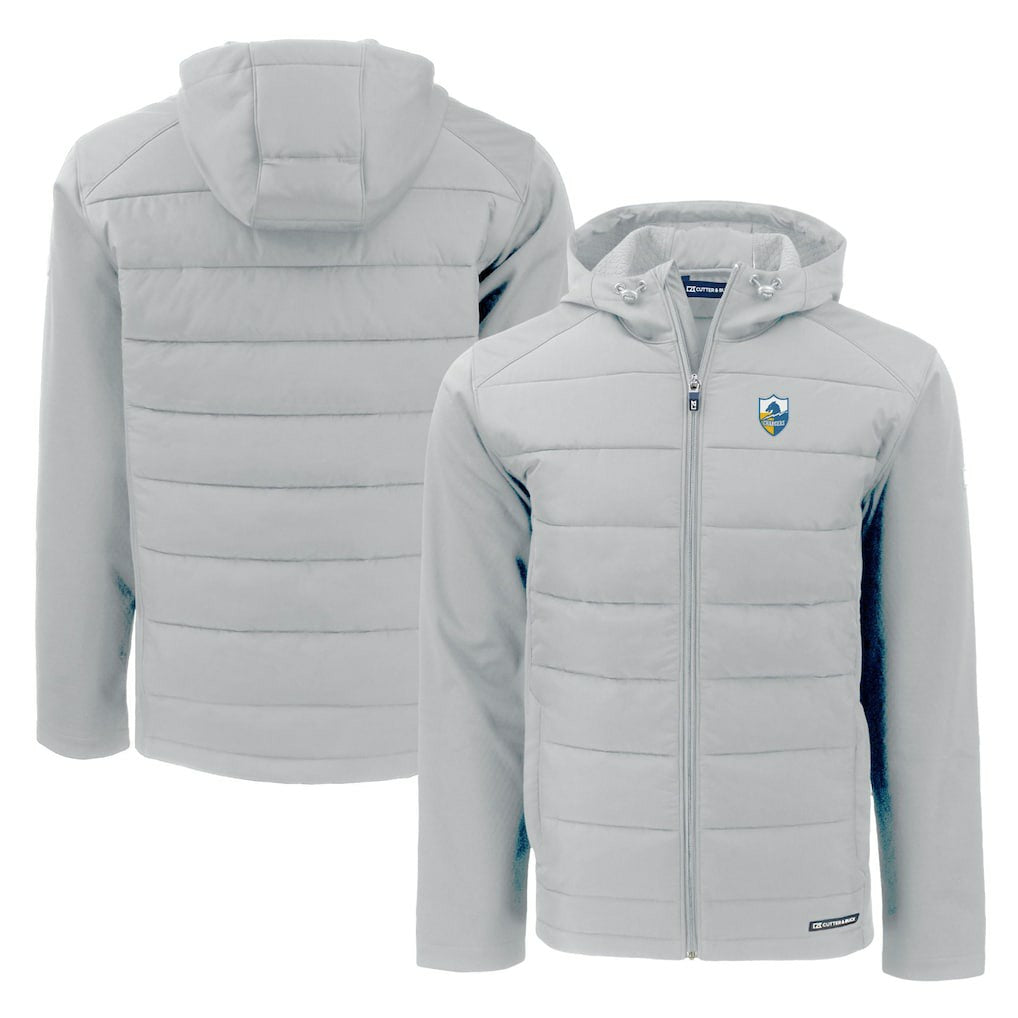 Los Angeles Chargers Cutter & Buck Throwback Evoke Hybrid Eco Softshell Recycled Full-Zip Hoodie Jacket Gray - NFL