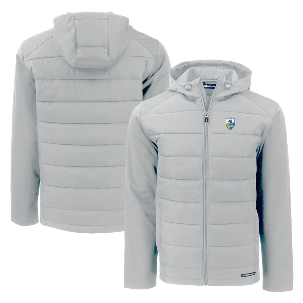 Los Angeles Chargers Cutter & Buck Throwback Evoke Hybrid Eco Softshell Recycled Full-Zip Hoodie Jacket Gray - NFL