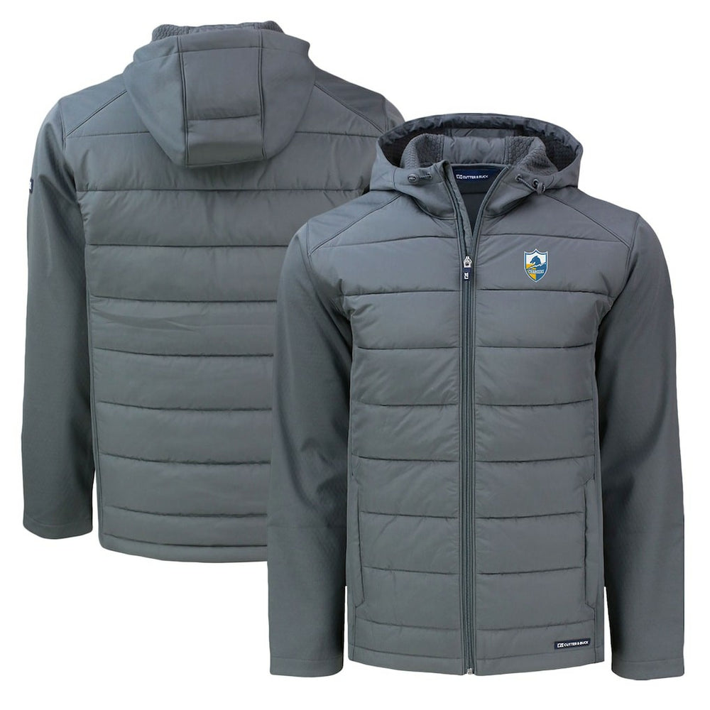 Los Angeles Chargers Cutter & Buck Throwback Evoke Hybrid Eco Softshell Recycled Full-Zip Hoodie Jacket Gray - NFL