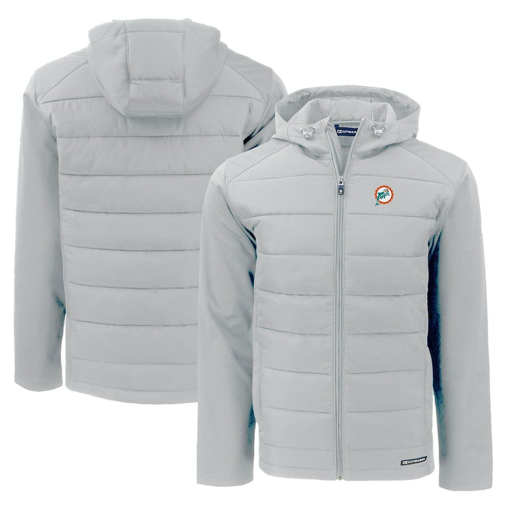 Miami Dolphins Cutter & Buck Throwback Evoke Hybrid Eco Softshell Recycled Full-Zip Hoodie Jacket Gray - NFL