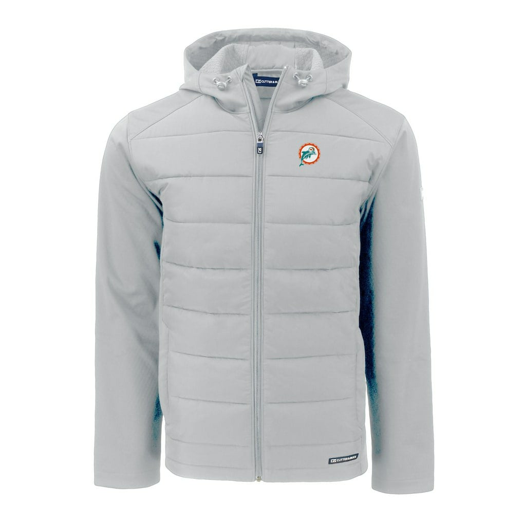 Miami Dolphins Cutter & Buck Throwback Evoke Hybrid Eco Softshell Recycled Full-Zip Hoodie Jacket Gray - NFL