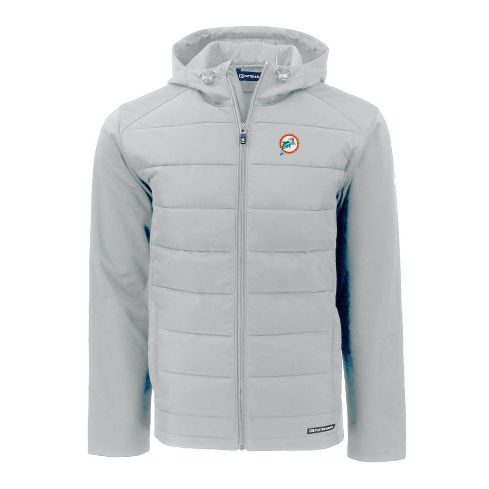 Miami Dolphins Cutter & Buck Throwback Evoke Hybrid Eco Softshell Recycled Full-Zip Hoodie Jacket Gray - NFL