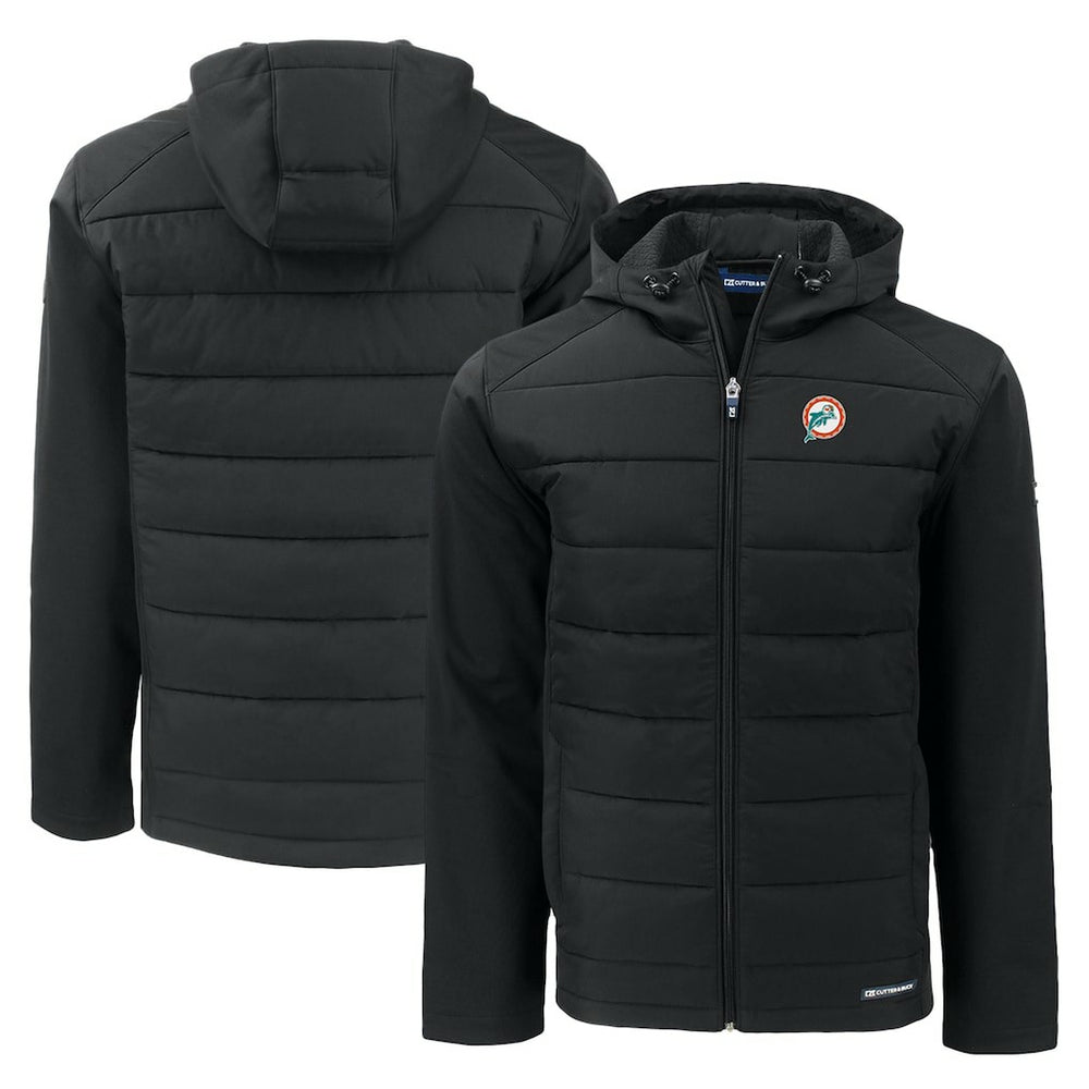 Miami Dolphins Cutter & Buck Throwback Evoke Hybrid Eco Softshell Recycled Full-Zip Hoodie Jacket Black - NFL