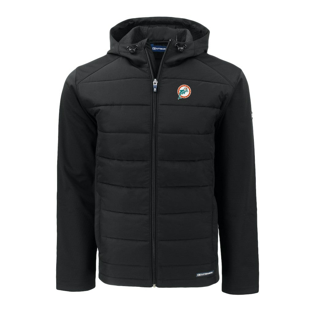 Miami Dolphins Cutter & Buck Throwback Evoke Hybrid Eco Softshell Recycled Full-Zip Hoodie Jacket Black - NFL