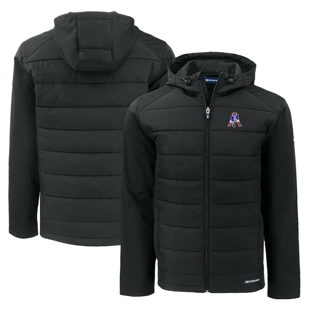 New England Patriots Cutter & Buck Throwback Evoke Hybrid Eco Softshell Recycled Full-Zip Hoodie Jacket Black - NFL