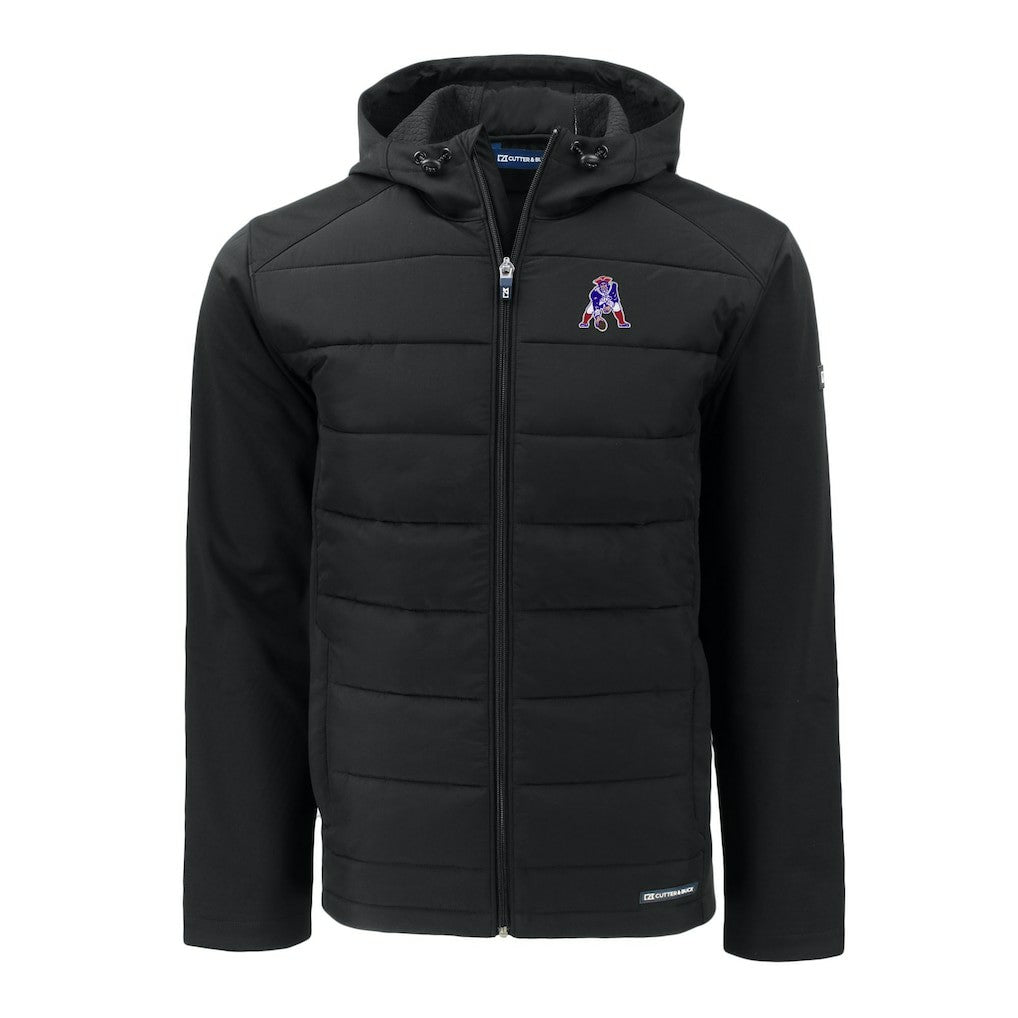 New England Patriots Cutter & Buck Throwback Evoke Hybrid Eco Softshell Recycled Full-Zip Hoodie Jacket Black - NFL