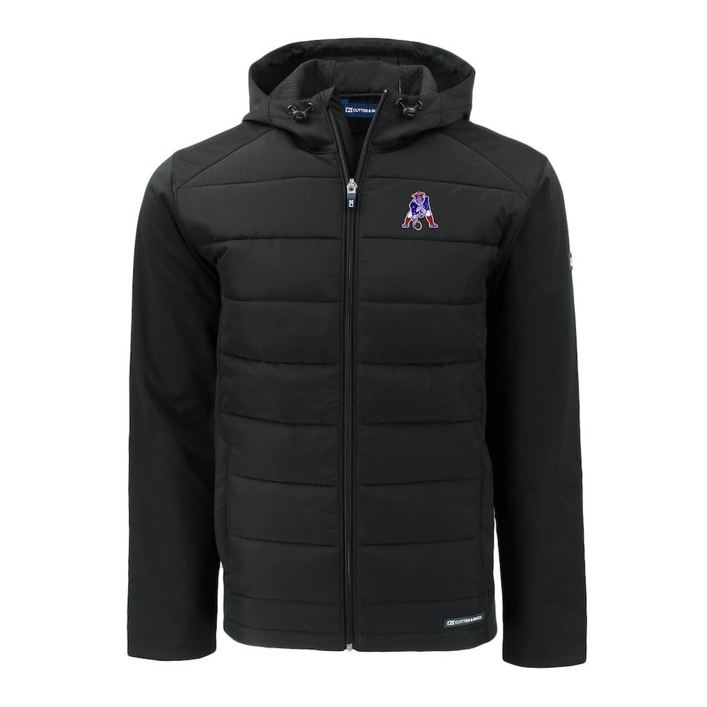 New England Patriots Cutter & Buck Throwback Evoke Hybrid Eco Softshell Recycled Full-Zip Hoodie Jacket Black - NFL