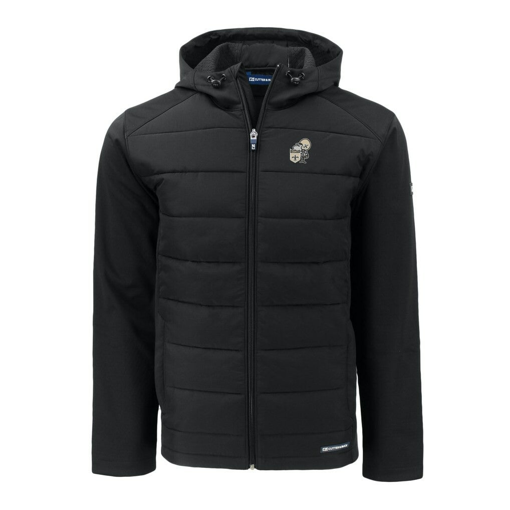 New Orleans Saints Cutter & Buck Throwback Evoke Hybrid Eco Softshell Recycled Full-Zip Hoodie Jacket Black - NFL