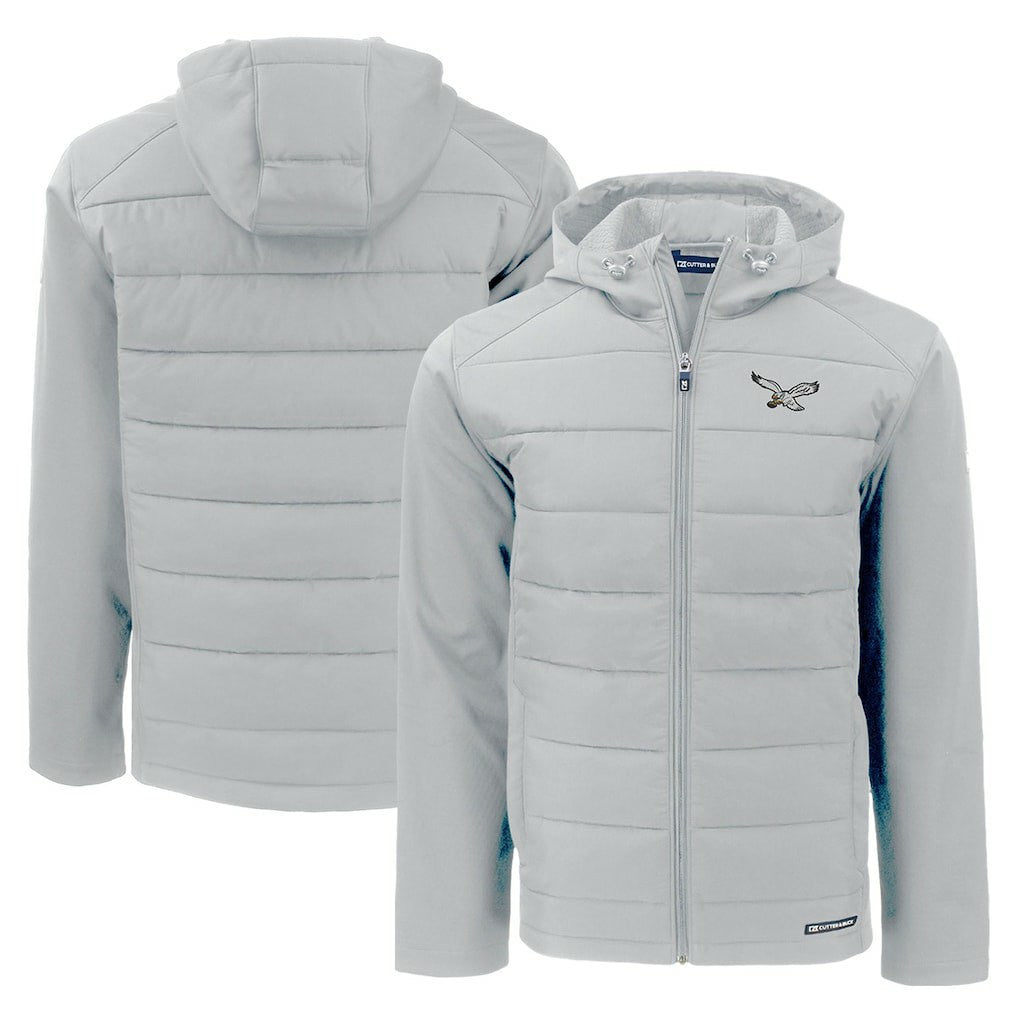Philadelphia Eagles Cutter & Buck Throwback Evoke Hybrid Eco Softshell Recycled Full-Zip Hoodie Jacket Gray - NFL