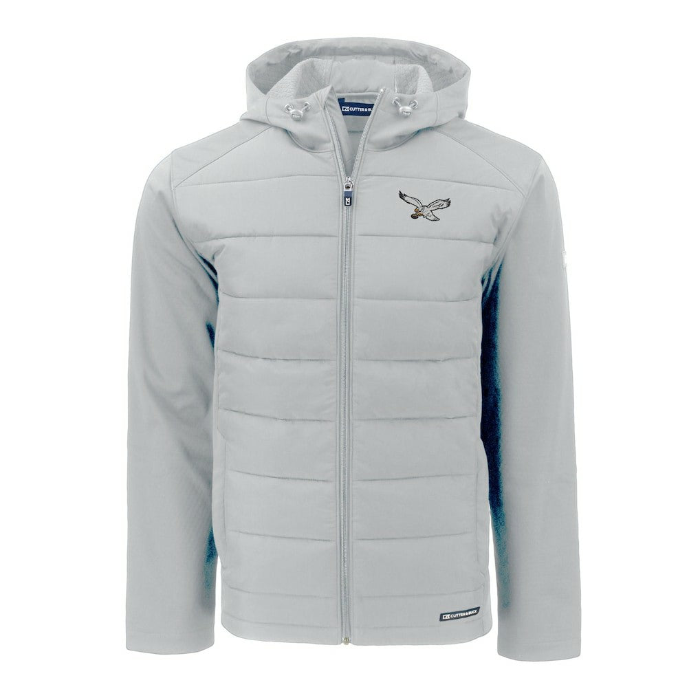 Philadelphia Eagles Cutter & Buck Throwback Evoke Hybrid Eco Softshell Recycled Full-Zip Hoodie Jacket Gray - NFL