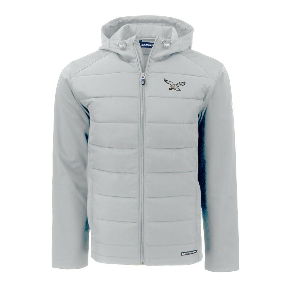 Philadelphia Eagles Cutter & Buck Throwback Evoke Hybrid Eco Softshell Recycled Full-Zip Hoodie Jacket Gray - NFL