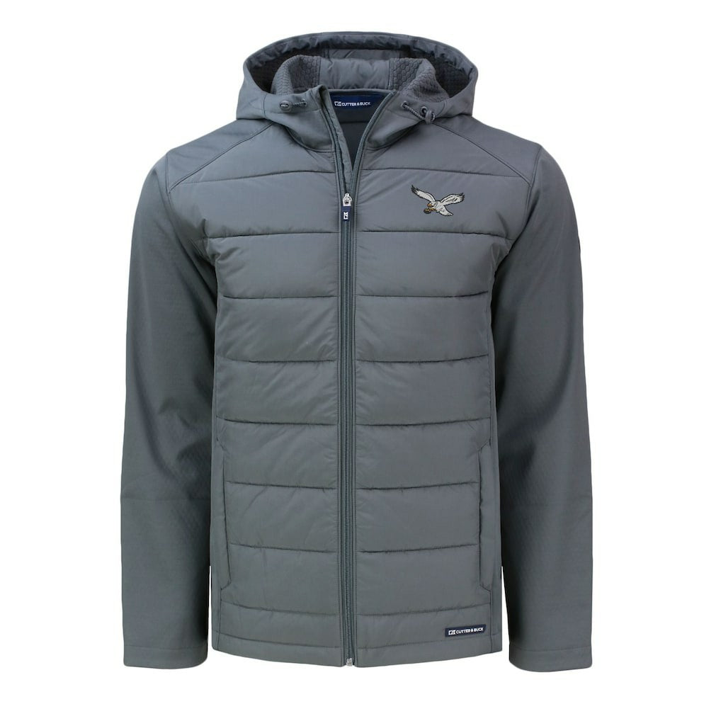 Philadelphia Eagles Cutter & Buck Throwback Evoke Hybrid Eco Softshell Recycled Full-Zip Hoodie Jacket Gray - NFL