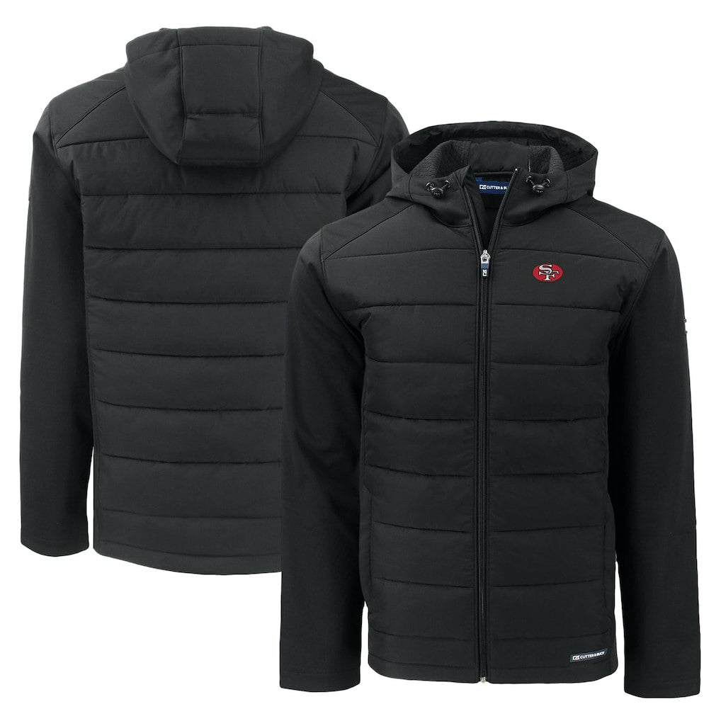 San Francisco 49ers Cutter & Buck Throwback Evoke Hybrid Eco Softshell Recycled Full-Zip Hoodie Jacket Black - NFL