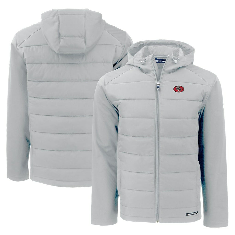 San Francisco 49ers Cutter & Buck Throwback Evoke Hybrid Eco Softshell Recycled Full-Zip Hoodie Jacket Gray - NFL