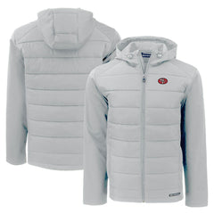 San Francisco 49ers Cutter & Buck Throwback Evoke Hybrid Eco Softshell Recycled Full-Zip Hoodie Jacket Gray - NFL