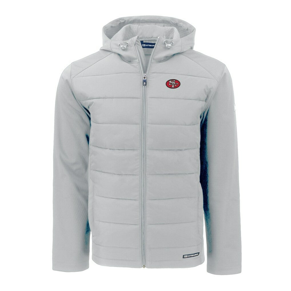 San Francisco 49ers Cutter & Buck Throwback Evoke Hybrid Eco Softshell Recycled Full-Zip Hoodie Jacket Gray - NFL