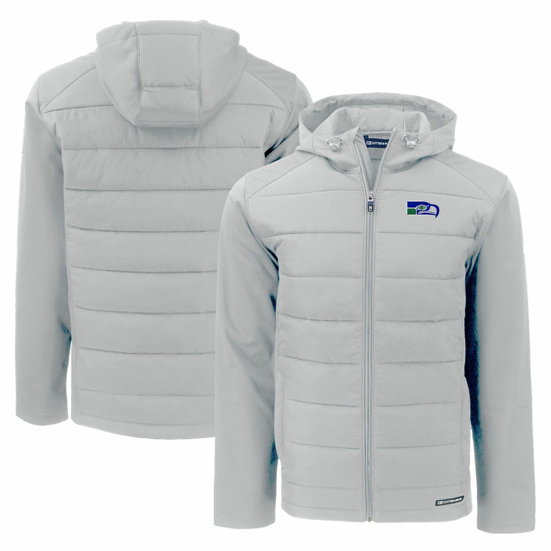 Seattle Seahawks Cutter & Buck Throwback Evoke Hybrid Eco Softshell Recycled Full-Zip Hoodie Jacket Gray - NFL