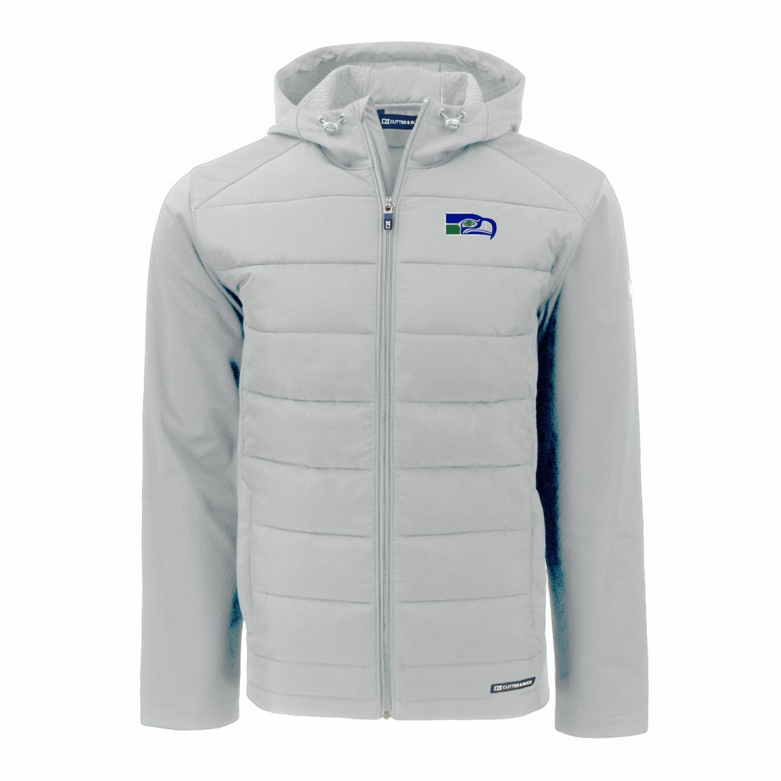 Seattle Seahawks Cutter & Buck Throwback Evoke Hybrid Eco Softshell Recycled Full-Zip Hoodie Jacket Gray - NFL