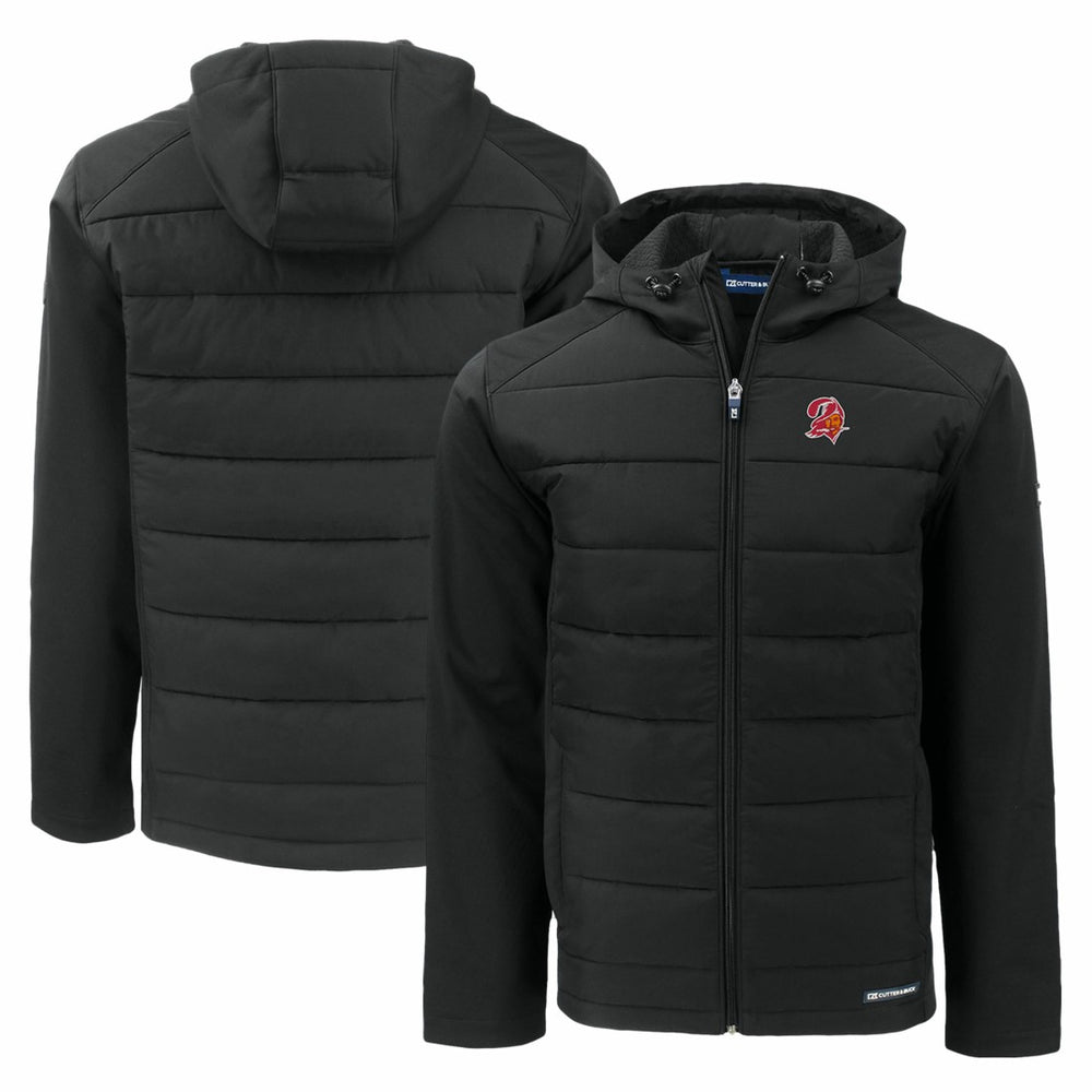 Tampa Bay Buccaneers Cutter & Buck Throwback Evoke Hybrid Eco Softshell Recycled Full-Zip Hoodie Jacket Black - NFL