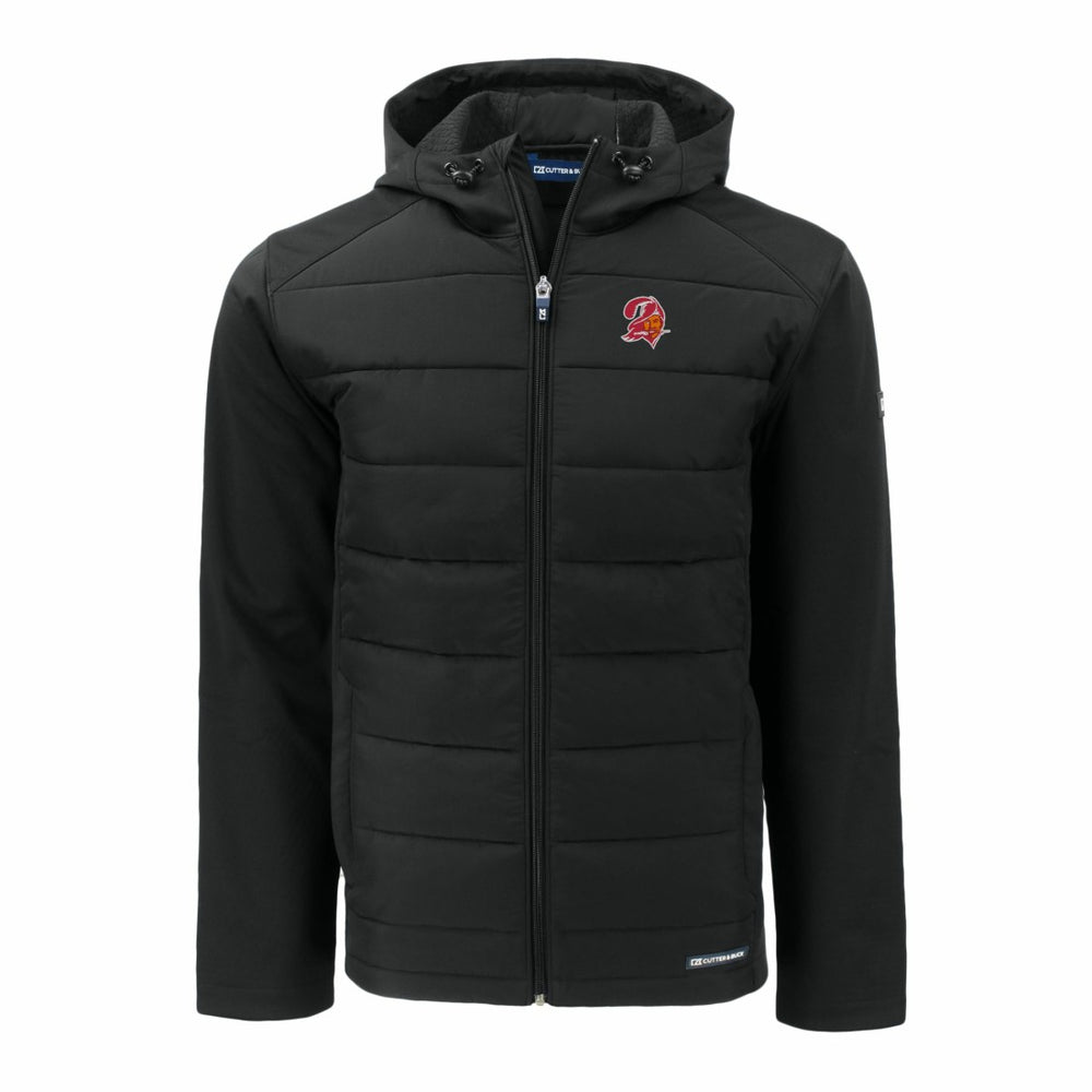 Tampa Bay Buccaneers Cutter & Buck Throwback Evoke Hybrid Eco Softshell Recycled Full-Zip Hoodie Jacket Black - NFL