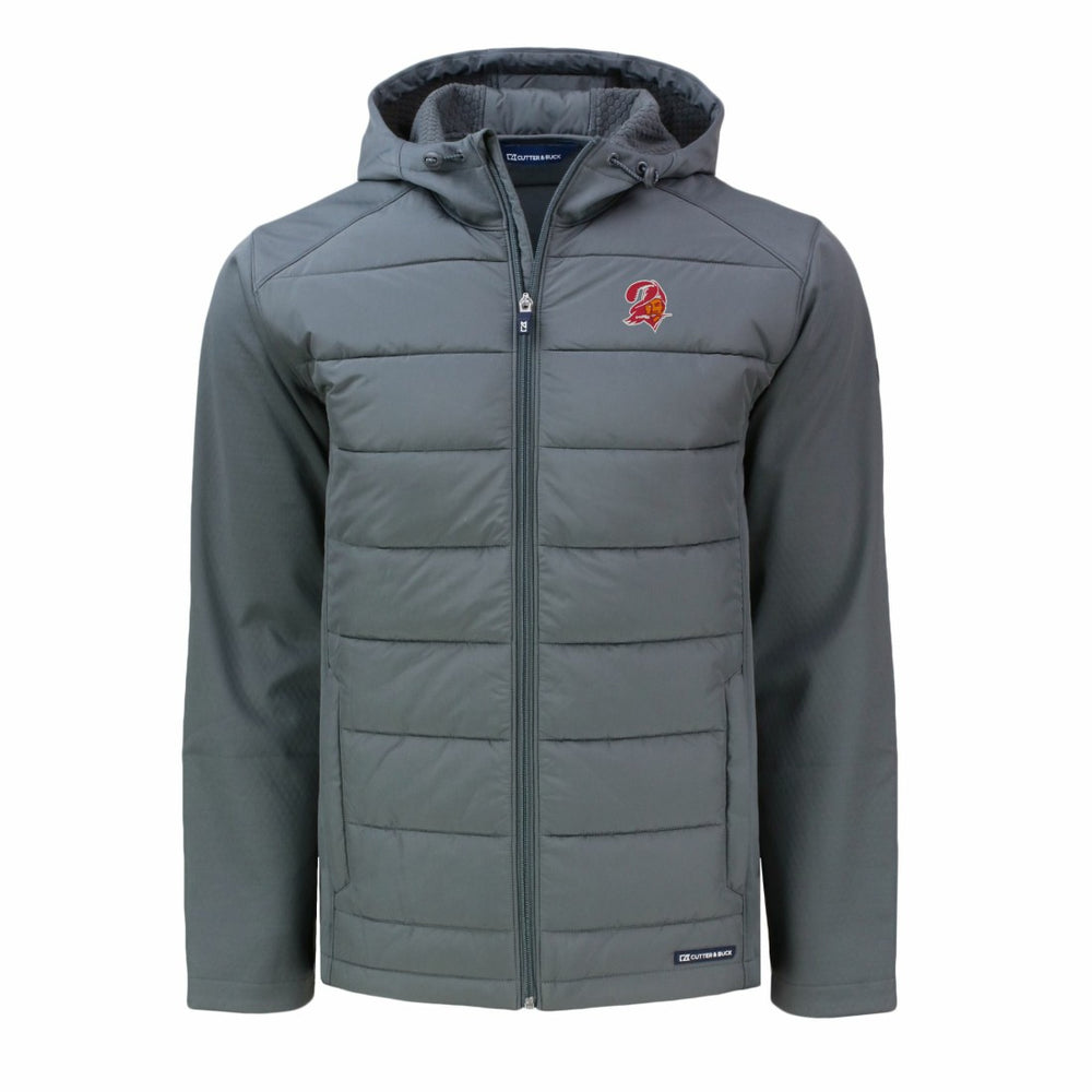 Tampa Bay Buccaneers Cutter & Buck Throwback Evoke Hybrid Eco Softshell Recycled Full-Zip Hoodie Jacket Gray - NFL