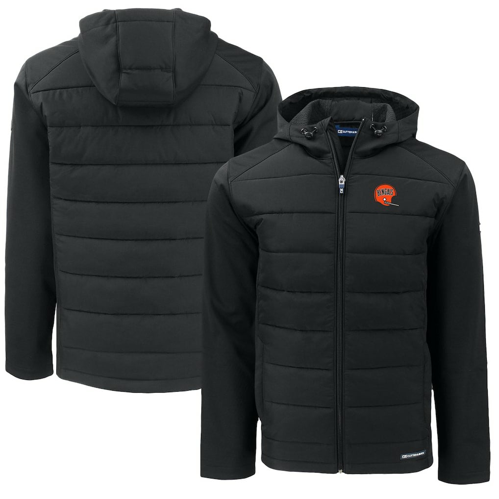 Cincinnati Bengals Cutter & Buck Throwback Big & Tall Evoke Hybrid Eco Softshell Recycled Full-Zip Jacket Black - NFL