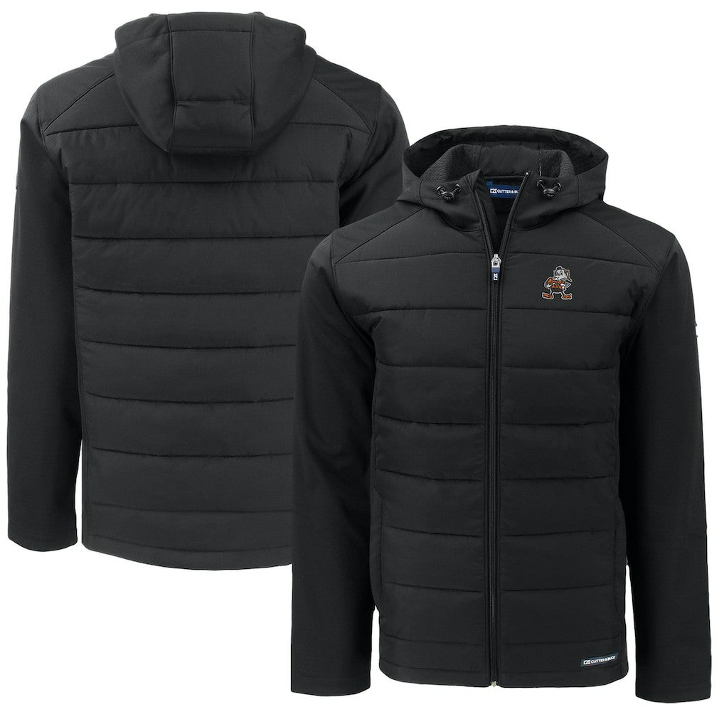 Cleveland Browns Cutter & Buck Throwback Big & Tall Evoke Hybrid Eco Softshell Recycled Full-Zip Jacket Black - NFL