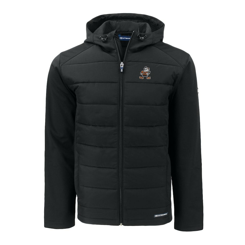 Cleveland Browns Cutter & Buck Throwback Big & Tall Evoke Hybrid Eco Softshell Recycled Full-Zip Jacket Black - NFL