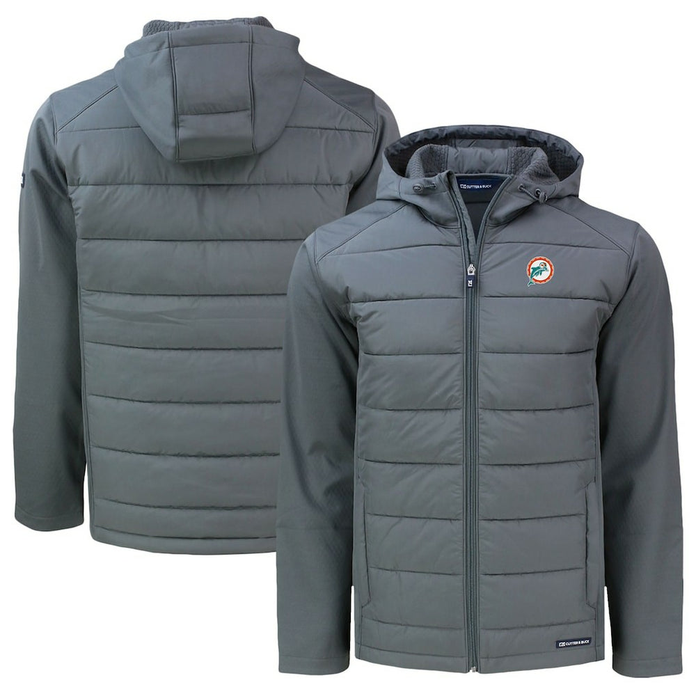 Miami Dolphins Cutter & Buck Throwback Big & Tall Evoke Hybrid Eco Softshell Recycled Full-Zip Hoodie Gray - NFL