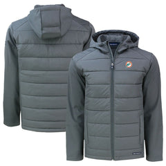 Miami Dolphins Cutter & Buck Throwback Big & Tall Evoke Hybrid Eco Softshell Recycled Full-Zip Hoodie Gray - NFL