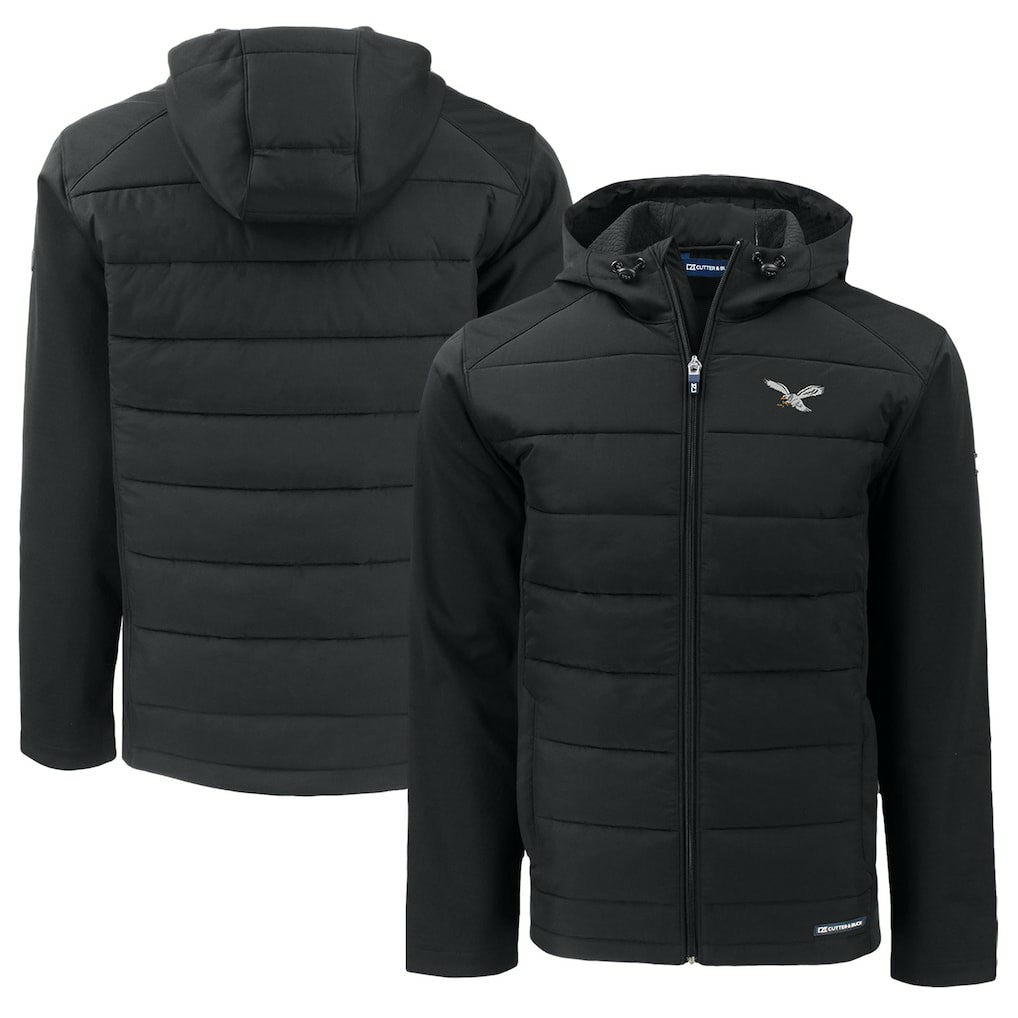 Philadelphia Eagles Cutter & Buck Throwback Big & Tall Evoke Hybrid Eco Softshell Recycled Full-Zip Hoodie Black - NFL
